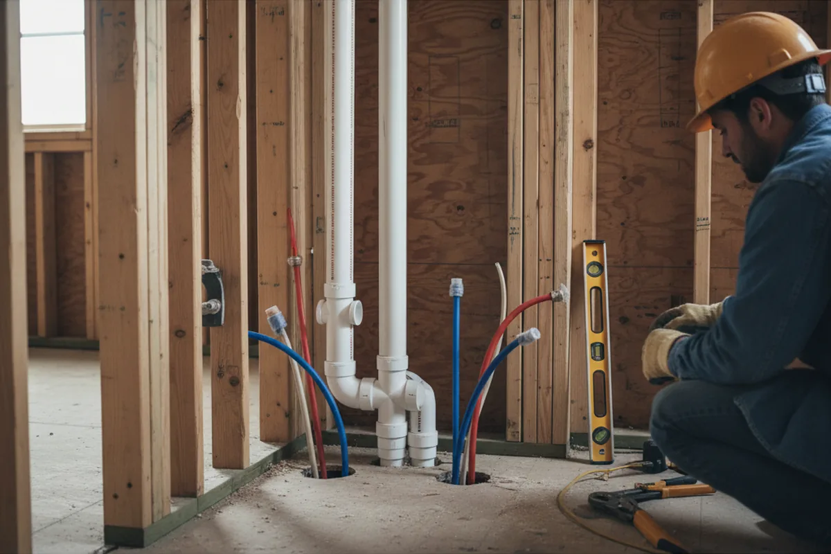 Drain and supply rough-in during Drain Cleaning in Leburn