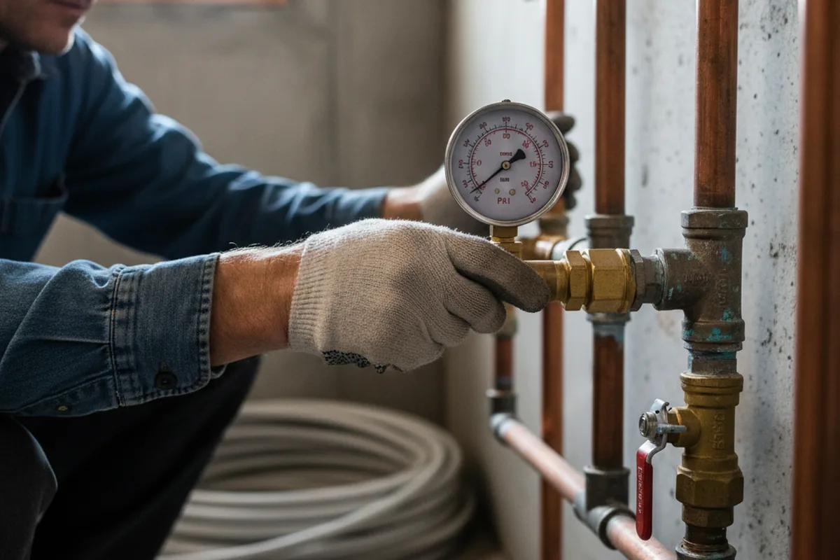 Pressure testing a repaired line during Water Line Repair in Leburn